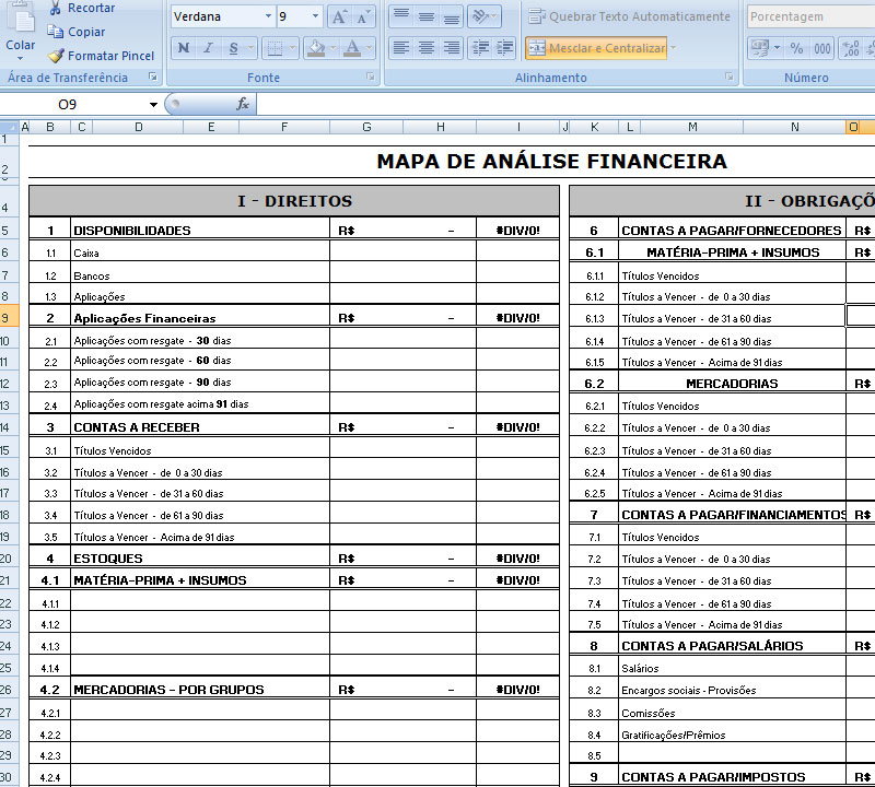 Planilha Mapa de Analise Financeira Excel 