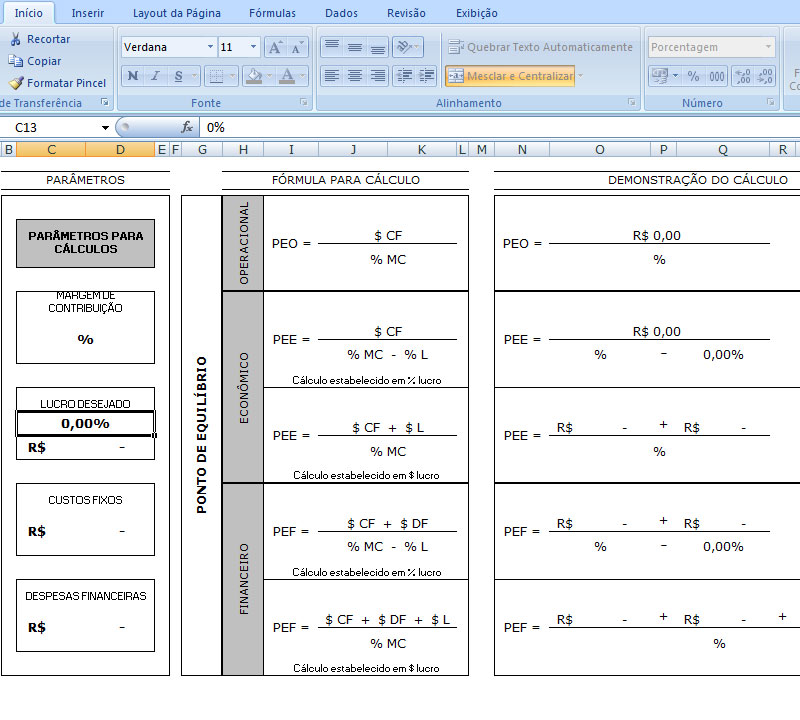 Planilha de Ponto de Equilíbrio