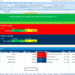 Planilha de Controle Financeiro Pessoal e Empresarial - Contas a Pagar e Receber